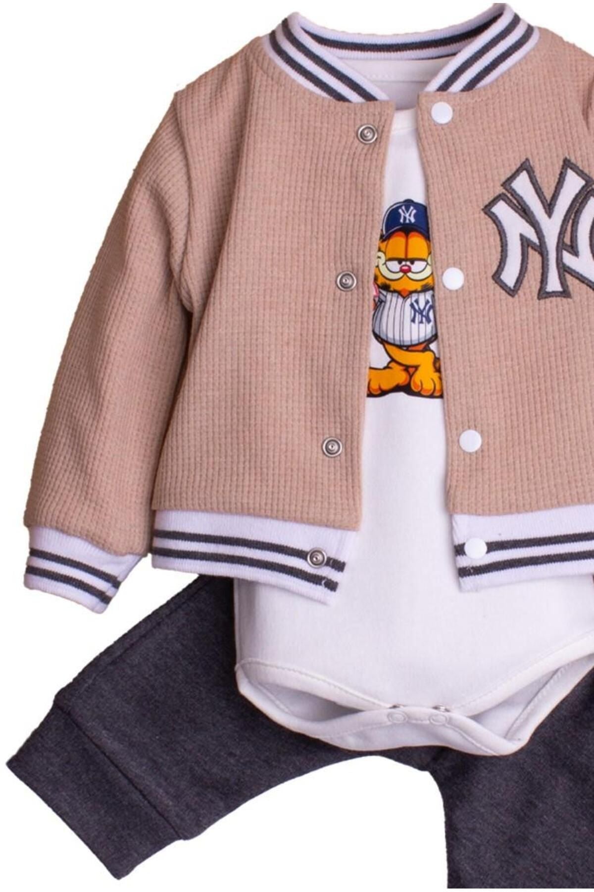 %100 Pamuklu Garfield Zıbınlı Bebek 3'lü Takım